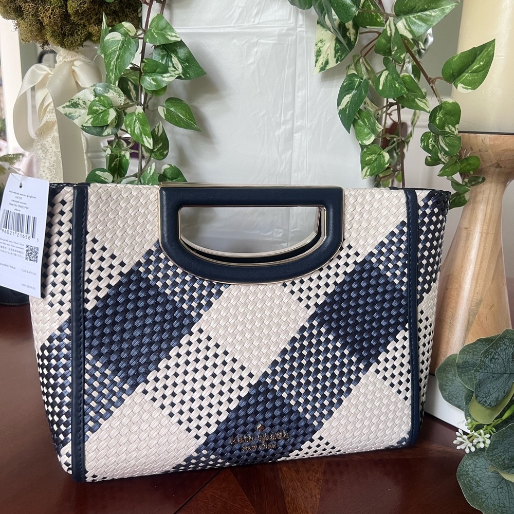 NWT Kate Spade Alexia Clutch Navy Blue/Cream Gingham Clutch/Crossbody